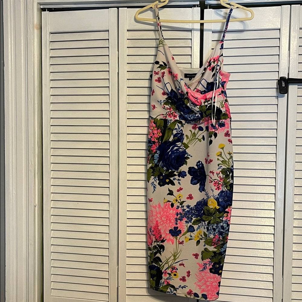 New Look Cream Dress with Blue and Pink Floral Design